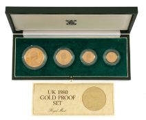 UNITED KINGDOM GOLD PROOF SET OF FOUR, 1980, £5, £2, sovereign, and half sovereign, gross weight