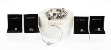 PANDORA JEWELLERY COLLECTION, including a silver charm bracelet supporting numerous charms, gross