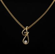 18CT GOLD & DIAMOND INITIAL PENDANT NECKLACE by David M. Robinson, the J form pendant set with a
