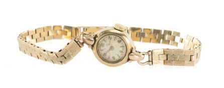 9CT GOLD LADIES' VINTAGE BRACELET WRISTWATCH, 12mms dial, London 1963, later 9ct gold textured