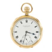 18CT GOLD KEYLESS WIND POCKET WATCH, retailed by Spiridion & Sons (Cardiff), white enamel Romal dial