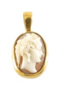 22CT GOLD CAMEO PENDANT, carved side portrait of a classical female, stamped '916', 6.1g Provenance: