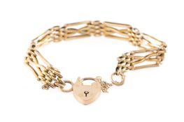 9CT GOLD GATE-LINK BRACELET with padlock clasp, 18cms (l), wt. approx. 12.9g Provenance: private