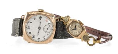 TWO VINTAGE GOLD WRISTWATCHES comprising gent's 9ct gold example with enamel dial and Arabic