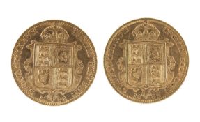 VICTORIA TWO HALF SOVEREIGNS, 1992, gross weight 7.93g Provenance: deceased estate Gwynedd