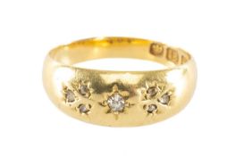 GYPSY STYLE DIAMOND RING in 18ct gold, Birmingham 1901, set with seven tiny diamonds, size K, 2.8g