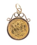GEORGE V HALF SOVEREIGN PENDANT, coin 1914, in a 9ct gold pendant mount, 5.5 Provenance: private