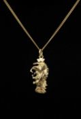 18CT GOLD GIBRALTAR PENDANT NECKLACE, the pendant marked '750', 28mms, suspended from a fine curb-