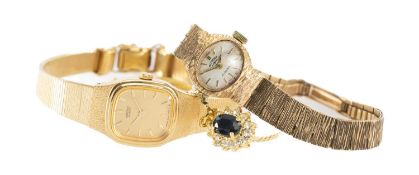 9CT GOLD LADIES' ROTARY WRISTWATCH, oval dial with hour baton markers, integrated textured bracelet,