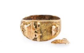 YELLOW METAL FOLIATE RING, stamped 'BLACK HILLS 14K', ring size T, 7.5g Provenance: private