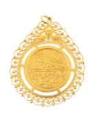 TURKISH GOLD 'COIN' PENDANT, as a Selim III Zeri Mahbub, dated 'AH1203', in 22ct gold filigree