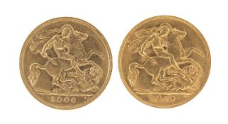 EDWARD VII HALF SOVEREIGNS, 1906 & 1910, 7.93g Provenance: deceased estate Gwynedd
