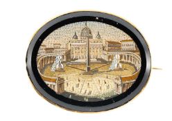 19TH C. ITALIAN MICROMOSAIC BROOCH, depicting St Pauls Basilica, yellow metal frame, 50mm (w), wt.