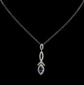 SAPPHIRE & DIAMOND PENDANT NECKLACE in 18ct white gold, the marquise sapphire approx. 0.5cts, in a