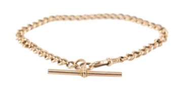 9CT GOLD CURB-LINK ALBERT CHAIN, with T-bar and lobster clasp, 22.5cms, approx. wt. 7.9g Provenance: