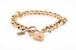 9CT GOLD CURB-LINK BRACELET with padlock clasp, 19cms long, wt. approx. 19.6g Provenance: private