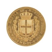 ITALY, SARDINIA, CARLO ALBERTO 20 LIRE GOLD COIN, 1849, Genoa Mint, 6.45g  Provenance: deceased