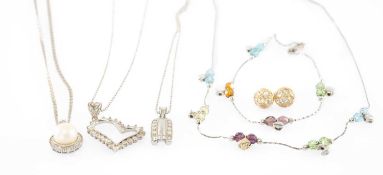 ASSORTED YELLOW & WHITE METAL JEWELLERY comprising pair of yellow metal earrings set with white