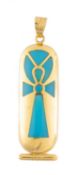 YELLOW METAL EGYPTIAN ANKH PENDANT, inset with turquoise panels, 9.6g Provenance: deceased estate