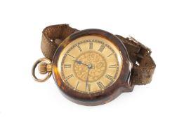 19TH C. 18K GOLD SWISS FOB WATCH, gold Roman dial, foliate engraved case with monogrammed cartouche,