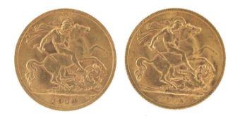 TWO GEORGE V HALF SOVEREIGNS, both 1914, 7.95g Provenance: deceased estate Gwynedd