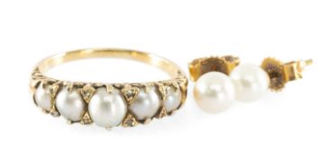 PEARL & DIAMOND CHIP DRESS RING, marked 'Apex' and inscribed '1888', unmarked gold testing as