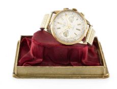 AVIA GENTS 9CT GOLD CHRONOGRAPH WRISTWATCH, on later expandable bracelet, 35mm (diam.) Provenance: