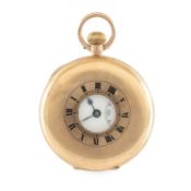 9CT GOLD HALF-HUNTER POCKET WATCH, white enamel stepped dial with Roman numerals, outer minute