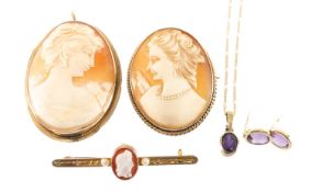 GOLD JEWELLERY comprising 9ct gold amethyst pendant on chain, pair of 9ct gold amethyst earrings,