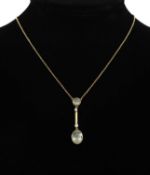 AQUAMARINE & PEARL PENDANT in 15ct gold, the main oval cut aquamarine approx. 10 x 8mms in a