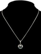 18K WHITE GOLD BELIEVED TAHITIAN BLACK PEARL & DIAMOND PENDANT, on 18ct white gold chain, 9.4g in
