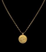 GEORGE V HALF SOVEREIGN, 1925, mounted as a pendant with attached bail, on an Italian 9ct gold
