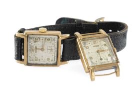 TWO GENT'S VINTAGE 9CT GOLD-CASED ROTARY WRISTWATCHES, each with 21mms square dial with subsidiary