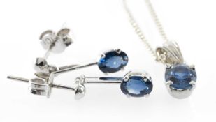 PAIR OF SAPPHIRE PENDANT EARRINGS in 18ct white gold, the oval-cut stones approx. 0.25cts, claw-