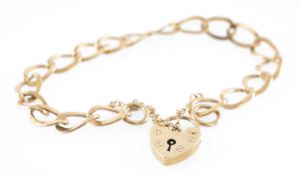 9CT GOLD OPEN CURB-LINK BRACELET with padlock clasp and safety chain, 18cms (l), 8.9g Provenance: