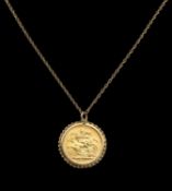 SOVEREIGN PENDANT NECKLACE, Edward VII, 1906, Perth mint, in a 9ct pendant mount, suspended from a