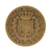 ITALY, SARDINIA, CARLO FELICE 80 LIRE GOLD COIN, 1830, Turin Mint, 25.72g Provenance: deceased
