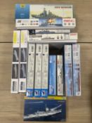 WARSHIP MODEL KITS, various makes, 15 boxed Provenance: deceased estate Wirral When boxed, the
