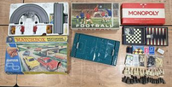 SALCO VINTAGE TABLE FOOTBALL GAME, together with 1970s Monopoly set, Matchbox motorised motorway set