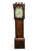 19TH CENTURY OAK LONGCASE CLOCK, arched painted enamel dial with rolling moon, 211 (h) x 52 (w) x