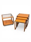 G PLAN FRESCO NEST OF THREE TABLES, 49 (h) x 54 (w) x 43cms (d); and glass-top two-tier table, 45 (