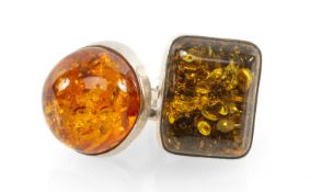STERLING SILVER & BALTIC AMBER DRESS RING, rectangular amber approx. 23 x 18mms, ring size P; and