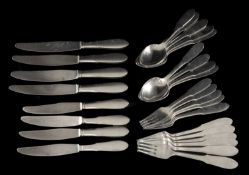 GEORG JENSEN STAINLESS STEEL CUTLERY SERVICE, Mitra pattern, comprising six table forks, six