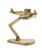 VINTAGE CHROME TABLE LIGHTER, modelled as a Spitfire plane, mounted on marble-effect base, 15.