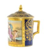 VIENNA HAND-DECORATED CABINET CUP & COVER, decorated with a classical mythological vignette,