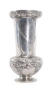 DAVID VEASEY ENGLISH PEWTER VASE, c. 1910, naturalistic design of trees and leaves, base stamped,