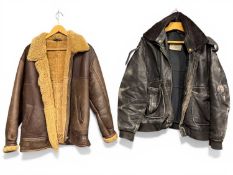 COUNTY COATS (LONDON) SHEEPSKIN FLYING JACKET (large 42); and black leather jacket (large) (2)