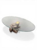 CONTEMPORARY COFFEE TABLE, oval plate glass top, sculptural form centre pedestal base, 40 (h) x