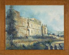 UNKNOWN CONTINENTAL 20TH CENTURY oil on canvas - classicist style building, indistinctly signed
