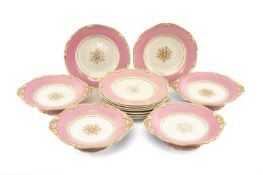 WEDGWOOD PEARLWARE DESSERT SERVICE, late 19th century, pink border with gilded decoration,